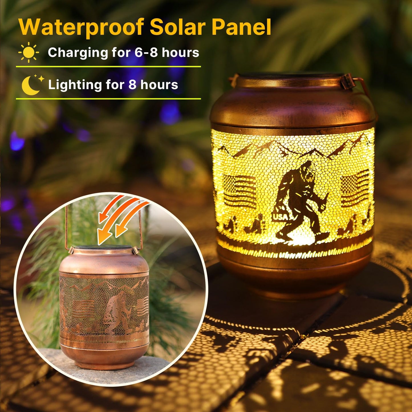 Bigfoot Solar Lanterns Outdoor Waterproof Hanging Solar Lights Big Foot Sasquatch Birthday Gifts For Women Men Metal Decoratives Led Lantern For Patio  Backyard  Porch  Yard  Lawn  Garden Decor
