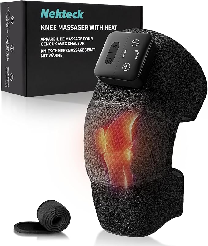 Nekteck Knee Massager with Heat - Cordless Heated Knee Brace with Vibration for Pain Relief, Rechargeable Knee Heating Pad...