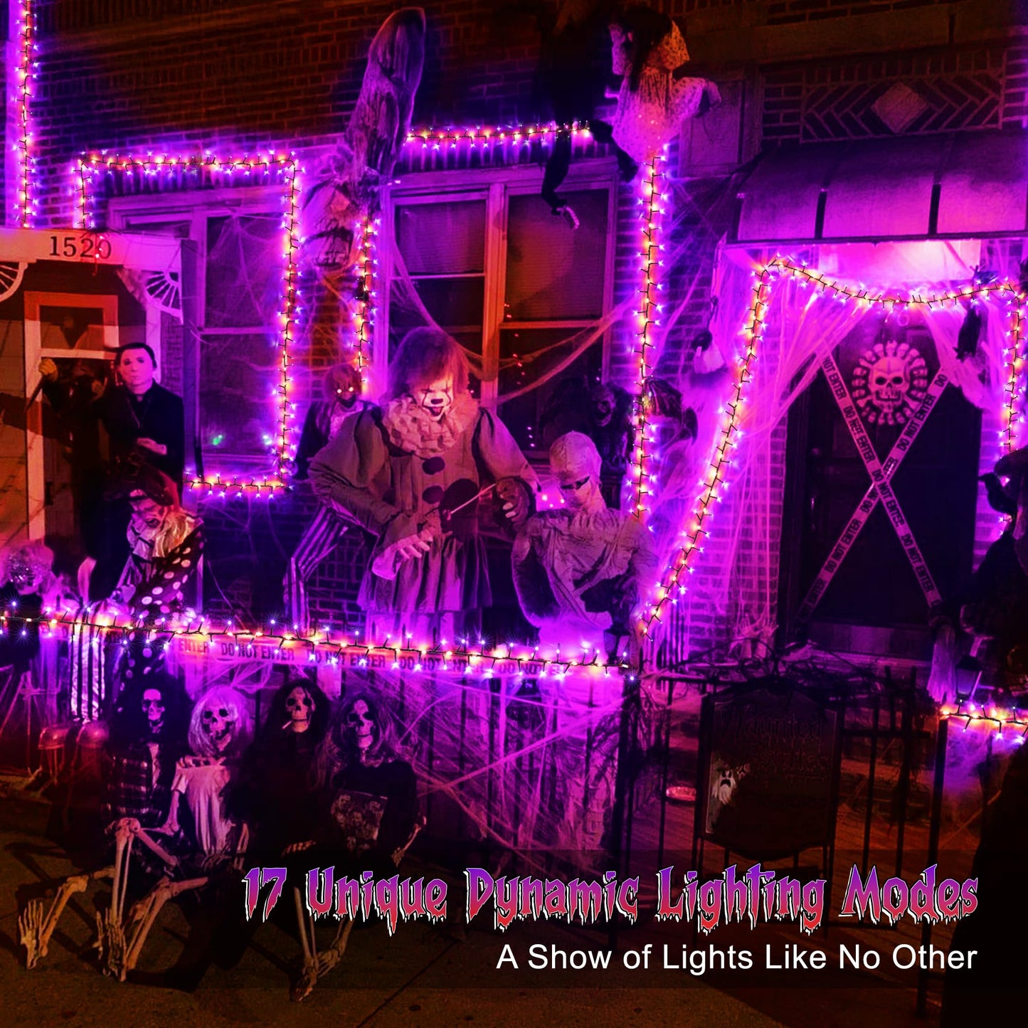 Brizled Halloween Lights, 372 LED Cluster, 17 Modes, 19.6FT, Waterproof, Orange & Purple, Model FTC-372MC-18