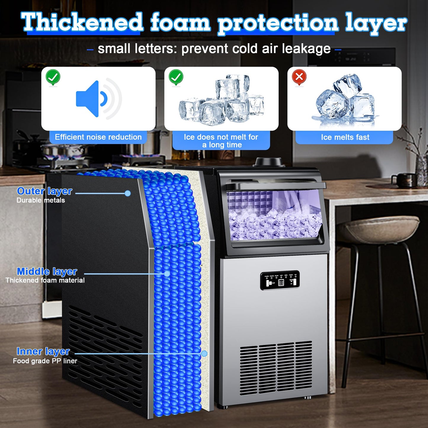 Ice Maker Commercial Ice Maker Machine 100LBS/24H with 20LBS Storage, Stainless Steel Under Counter Ice Maker 36Ice/Cycle with 2 Water Inlet Modes,Self-Cleaning for Homes,Bars,Restaurants