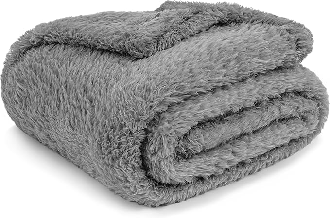 PAVILIA Sherpa Throw Blanket for Couch Sofa, Grey Fluffy Warm Plush Blanket for Twin Bed, Cozy Super Soft Lightweight Throw, Fuzzy Decorative Blanket, All Season Home, 60x80