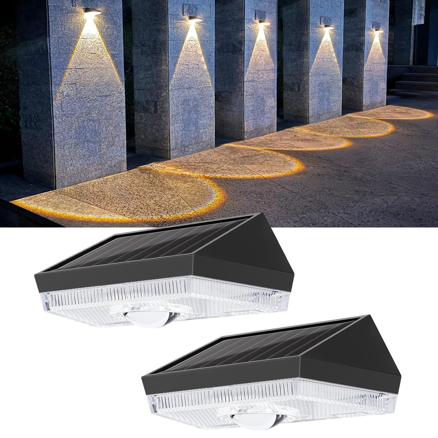 Ellasay Fence Solar Lights For Backyard: 2 Pack Fence Lights With 10 Lighting Modes & Rgb- Ip65 Waterproof - Led Lens Wall Light For Garden Deck Patio Balcony