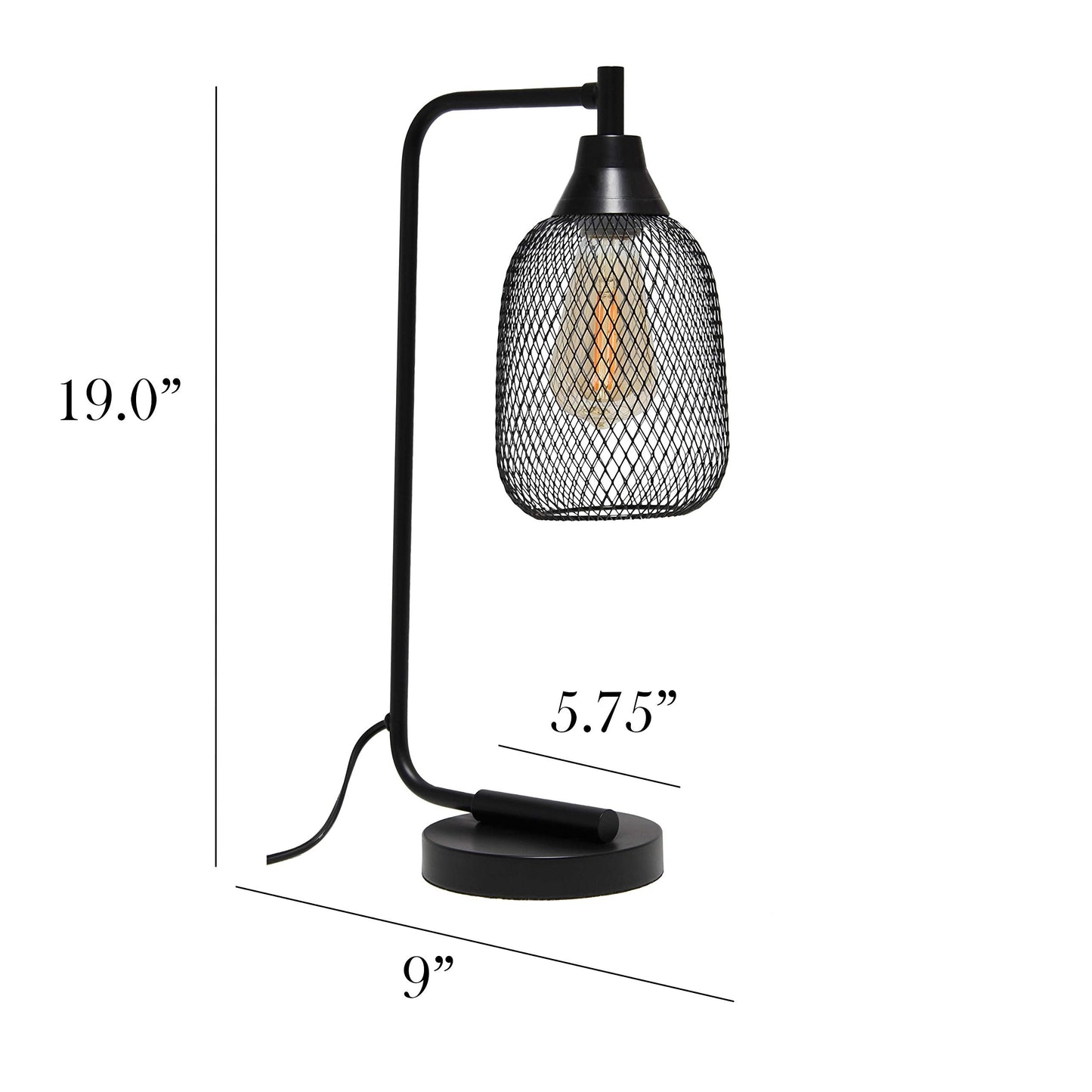 Simple Designs LD1060-BLK Table Desk Lamp, Mesh Wire, Iron, Matte Black