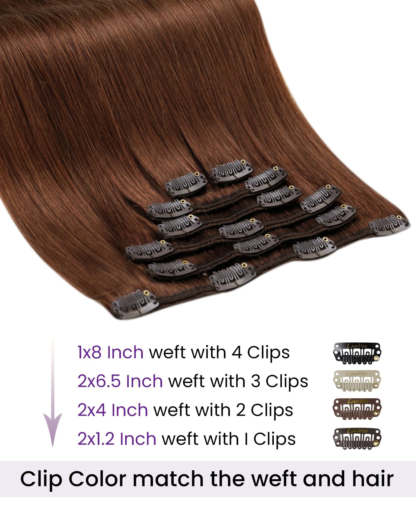 LaaVoo Clip in Hair Extensions Real Human Hair Auburn Brown Real Hair Extensions Clip in Human Hair Auburn Clip in Human Hair Ex