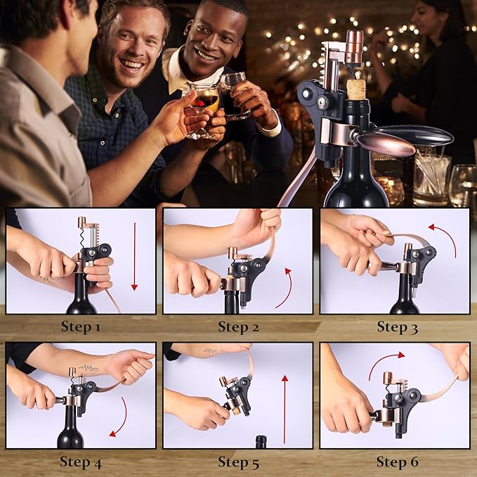 Rabbit Wine Opener Set with Wooden Case – 9 Piece Kit Includes Rabbit Corkscrew, Foil Cutter, Wine Pourer, Bottle Stopper, Easy Cork Removal, Great Gift for Wine Lovers, Bronze