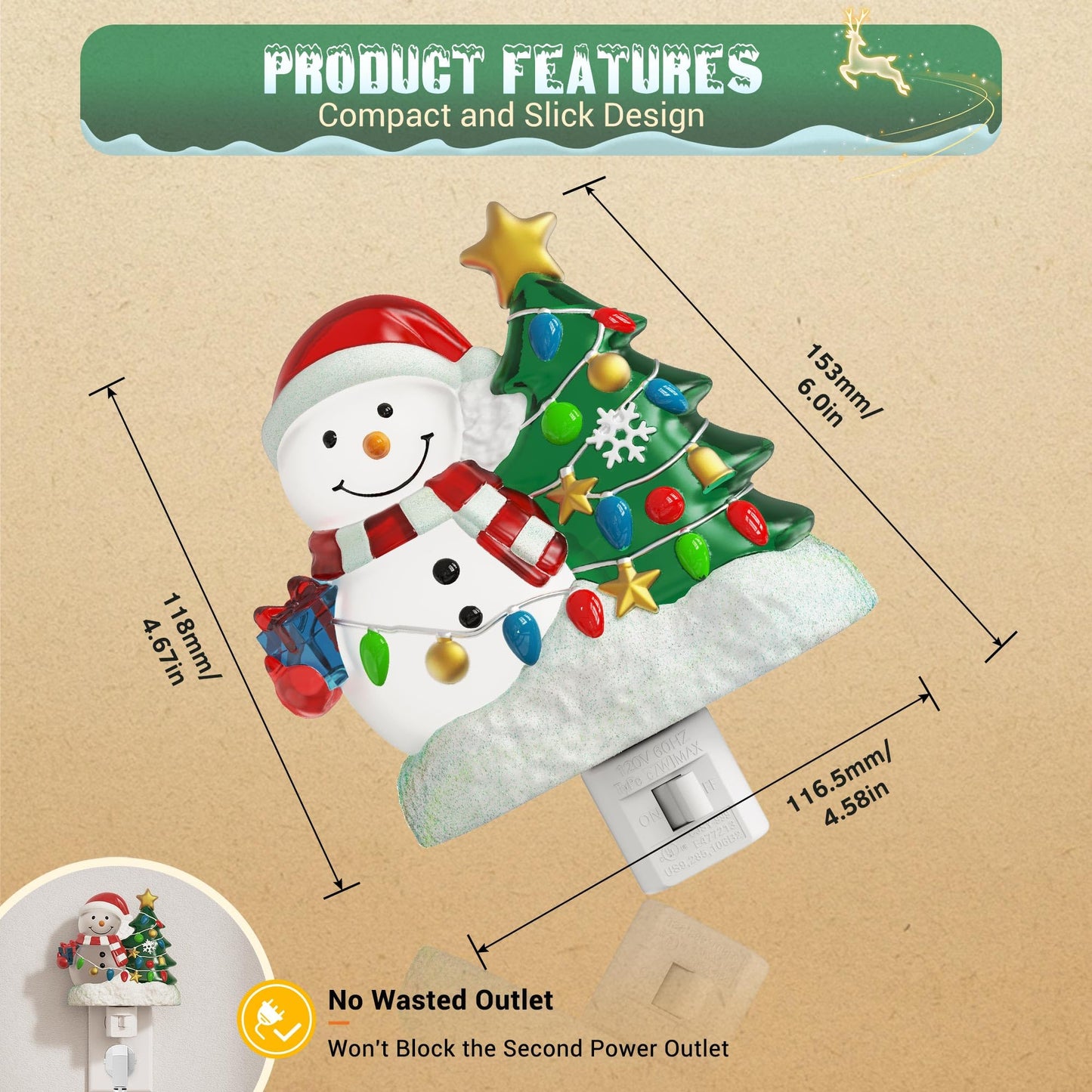 Jandcase Christmas Tree & Snowman Night Light  5000K Night Lights Plug Into Wall Cute & Funny Christmas Night Light For Kids  Nightlights With 360?Rotatable For Home Party Decor 1 Pack