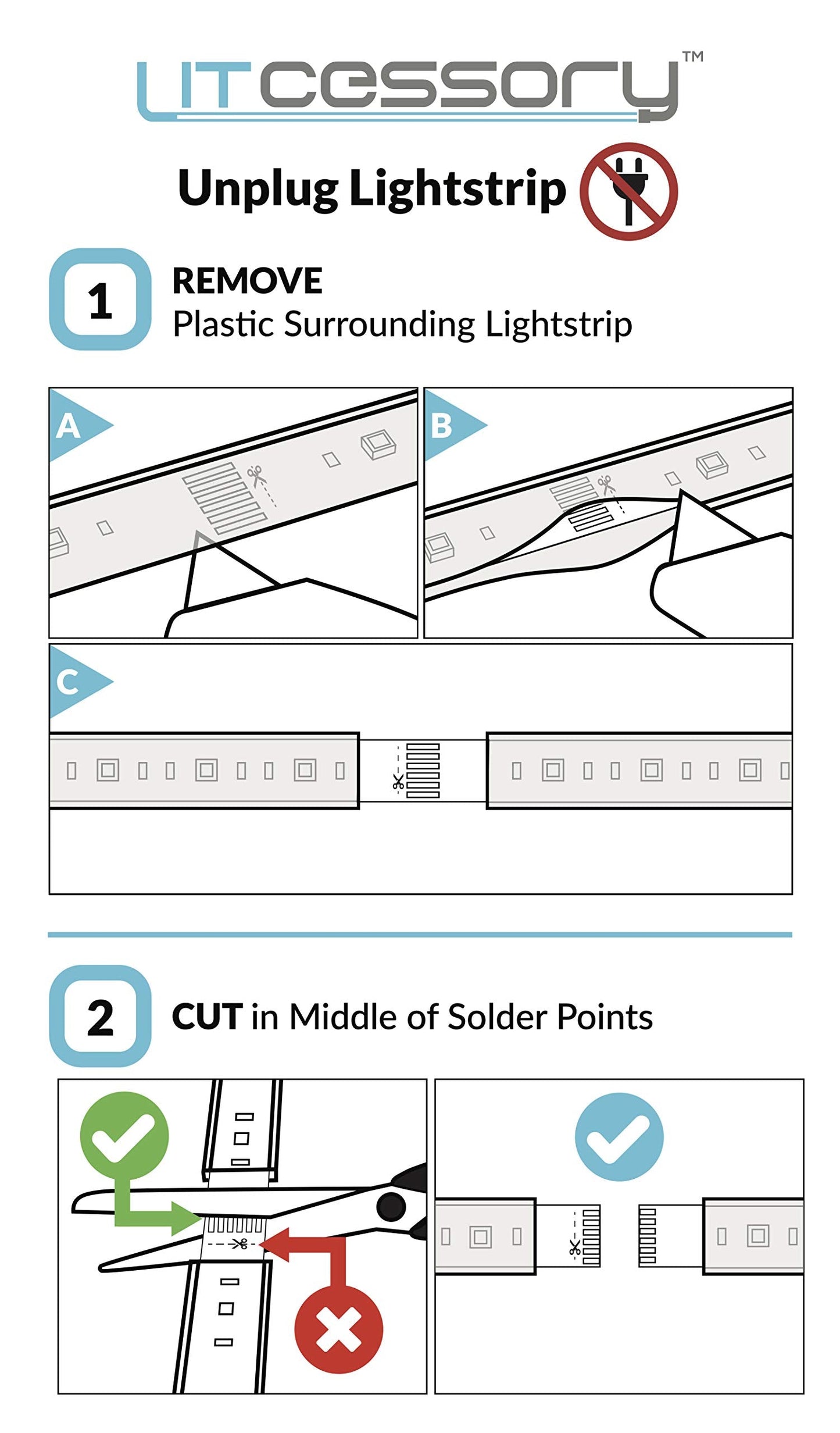 Litcessory 6-Pin To Cut-End Extension Connector For Philips Hue/Wiz Lightstrip (2In  4 Pack  White - Standard 6-Pin V3 / Wiz Lightstrip)
