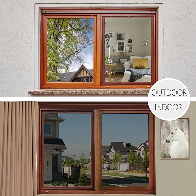 HIDBEA One Way Privacy Window Film, Daytime Mirror Reflective Heat Control UV Sun Blocking Non-Adhesive Static Cling Window Tint for Home and Office(Black-Silver, 45.2 Inch x 6.5 Feet)