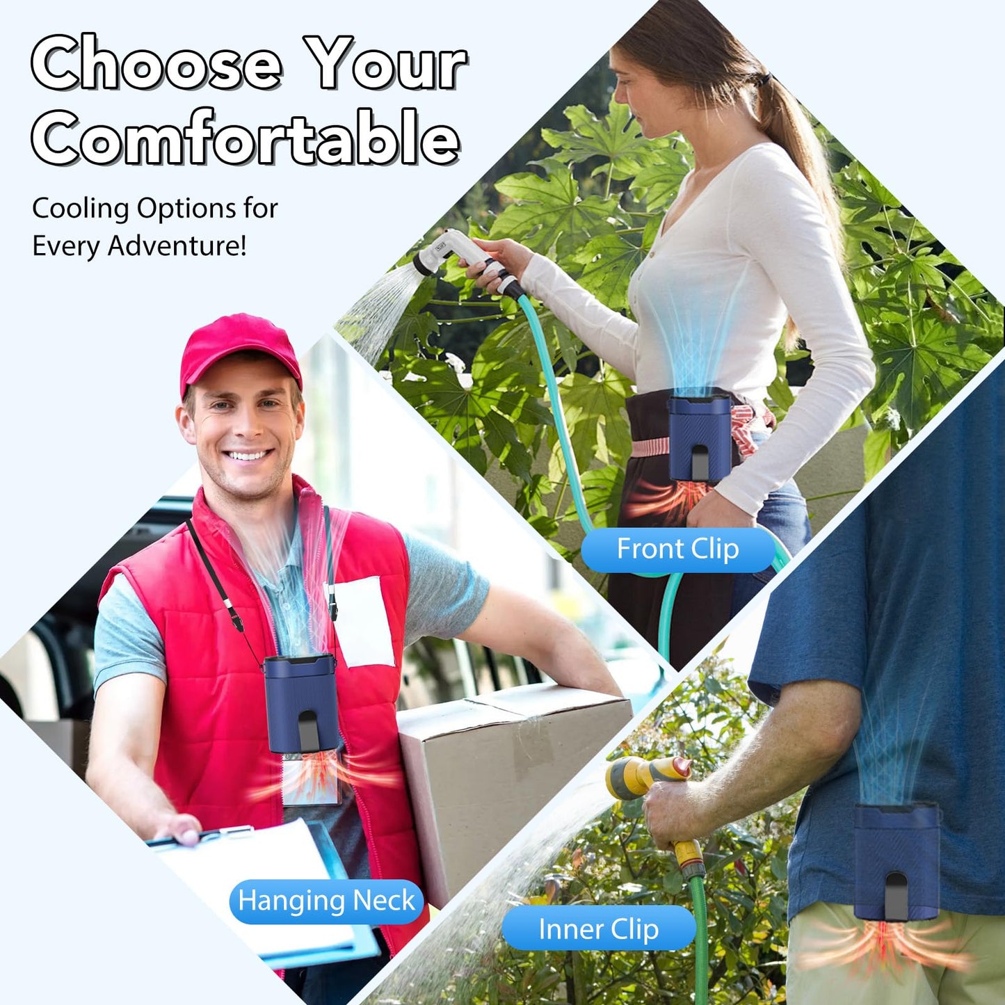 Portable Waist Fan, Rechargeable 3000Mah Battery, 25H Runtime, 6600Rpm Turbo Dual Clip, 4 Speeds Adjustable, Belt Fans For Hikin