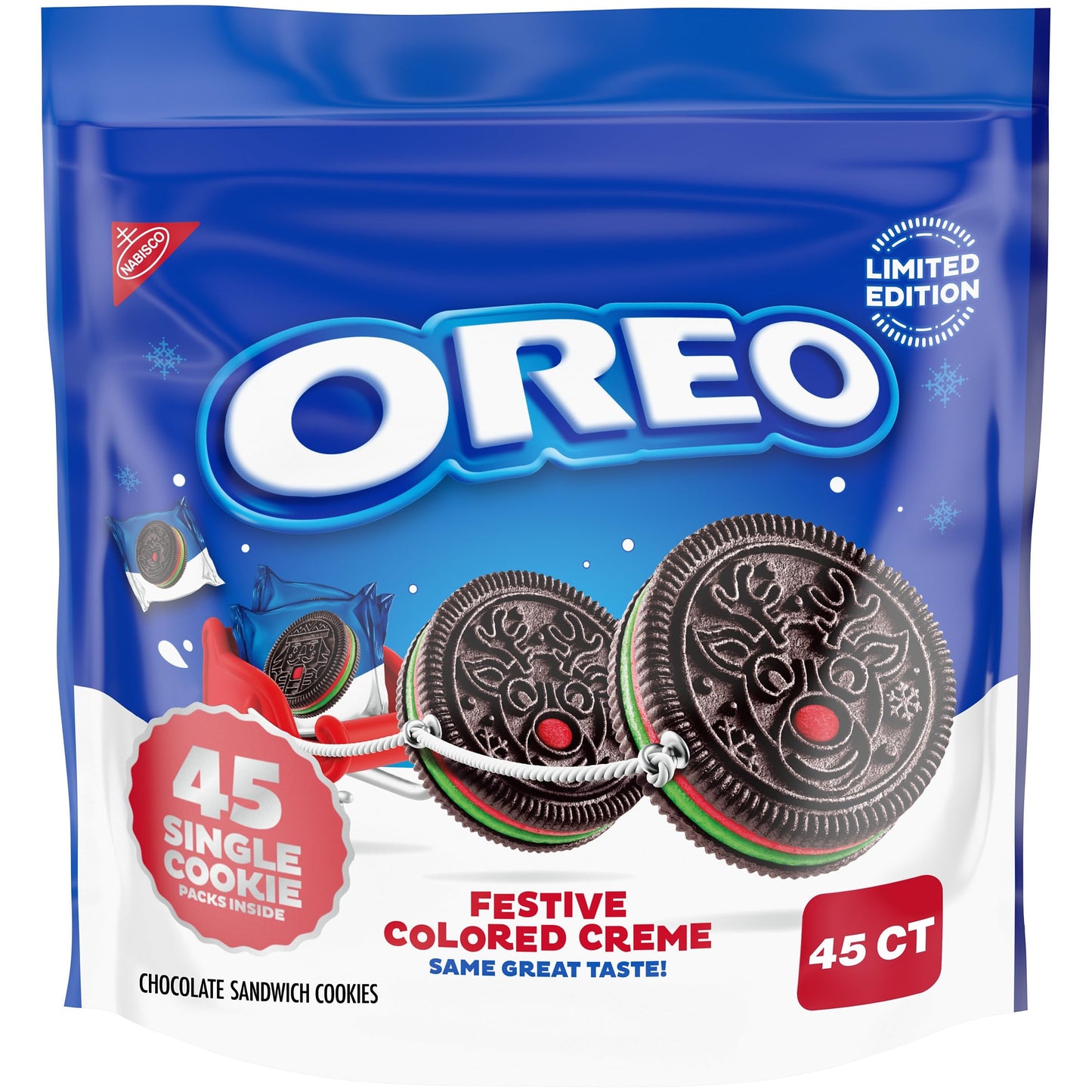 Oreo Limited Edition Holiday Cookies, Red and Green Creme Sandwich, 22.88 OZ, 45 Snack Packs