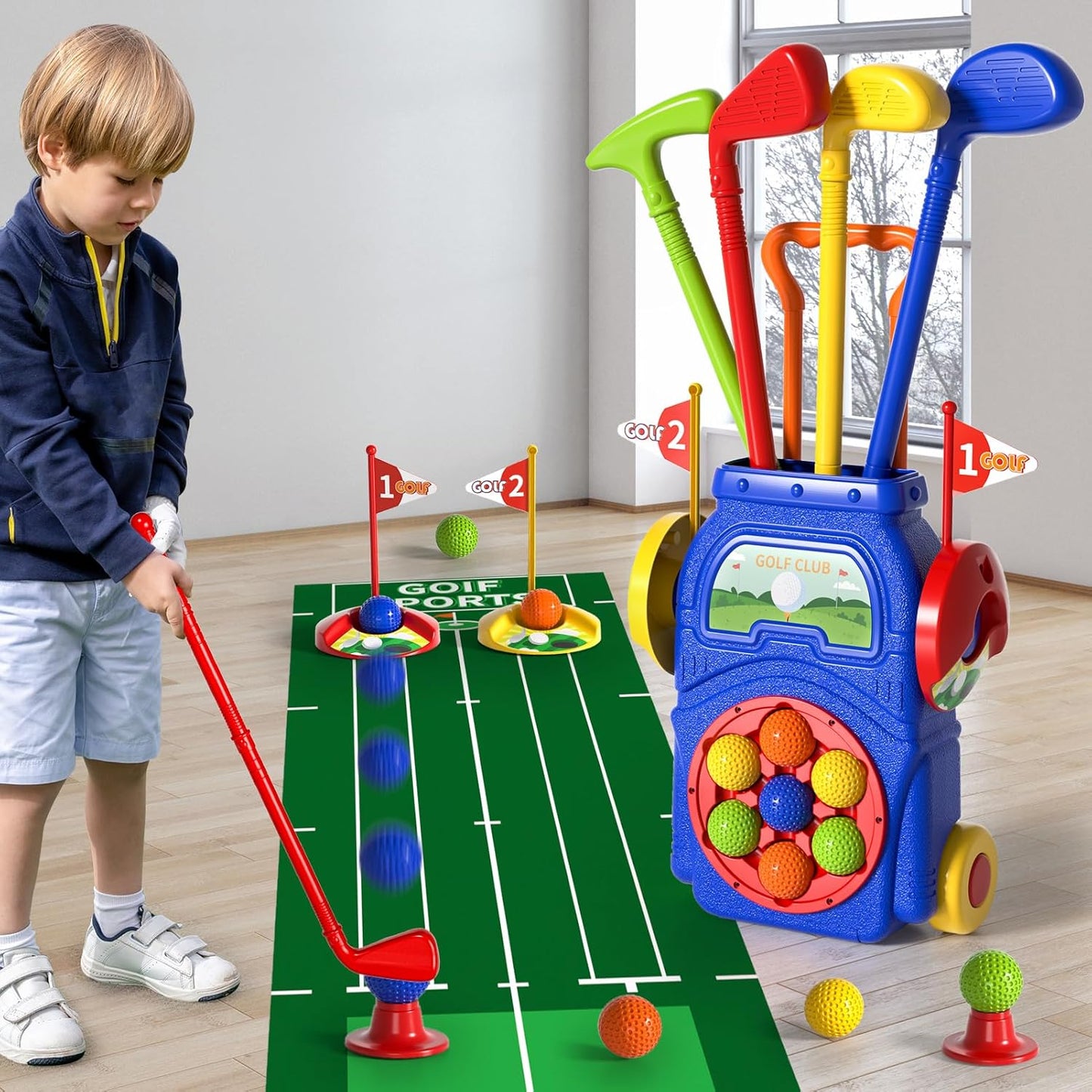 Toddler Golf Set Toys for Kids, Kids Toddler Golf Clubs with 7 Balls, Putting Mat & Golf Board, Toys Gifts for 3 4 5 6 Year Old Boys, Christmas Birthday Gifts for 3 4 5 6 Year Old Boy Kids