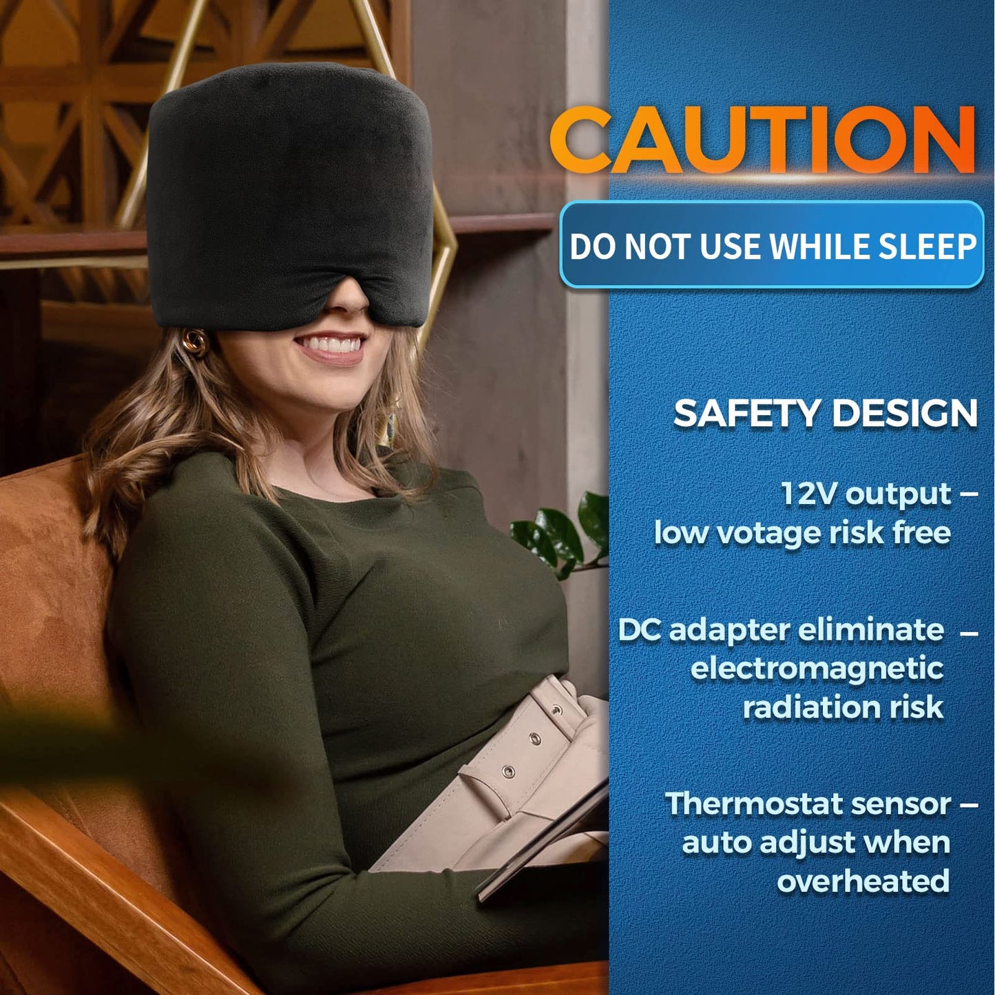 sticro Form Fitting Heated Headache Cap, 3 Temp Settings Steam Migraine Hat Heated Eye Mask for Dry Eyes, Sinus Pressure Relief, Tension Headache (Large)
