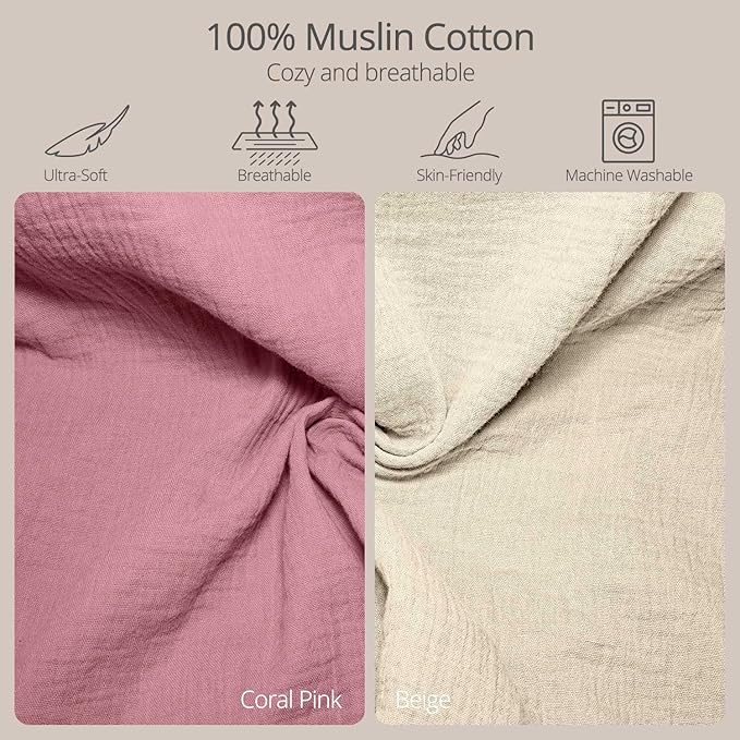 Muslin Baby Changing Pad, 2 Pack Muslin Soft Cotton Covers & Waterproof Lining Foam Diaper Changing Table Pad 32" x 16.6" Mat for Dressers
