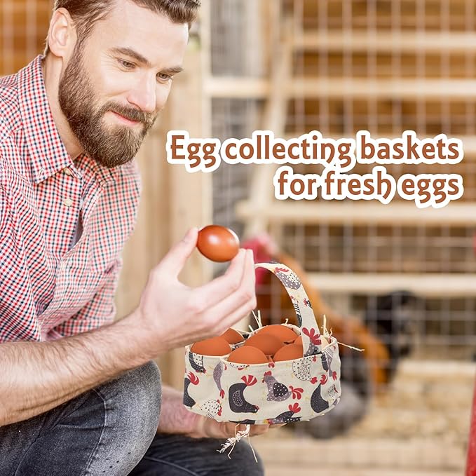 2 Pieces Egg Basket Mini Egg Collecting Bags Gathering Basket with 7 Pouches for Easter Farmhouse Chicken Hen Duck Goose Housewife Garden Transporting Storage, 8 x 2.6 Inch(Lovely)