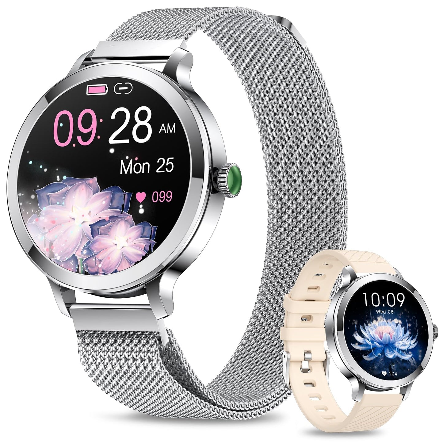 GADIXY Smart Watches for Women (Make/Answer Call),1.109 AMOLED Screen Fitness Tracker 110+ Sports Step Counter/SpO2/BP/Heart Rate/Sleep Monitor IP68 SmartWatches for Android iOS Silver
