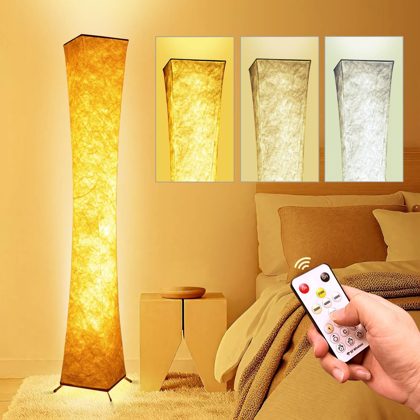Yinghuochong LED Floor Lamp - Dimmable, 61in  Tall, 3 Color Temperature, Remote & APP Control, Modern Square Design