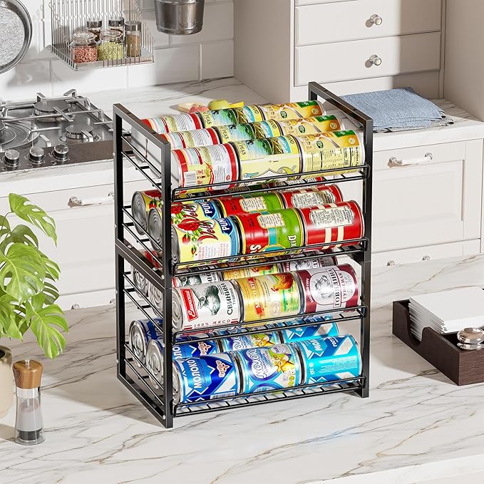 SUFAUY Stackable Can Rack Organizer for Pantry, 2 Tier Soda Canned Food Storage Holds Up to 60 Cans, Steel Square Frame, 2 Pack
