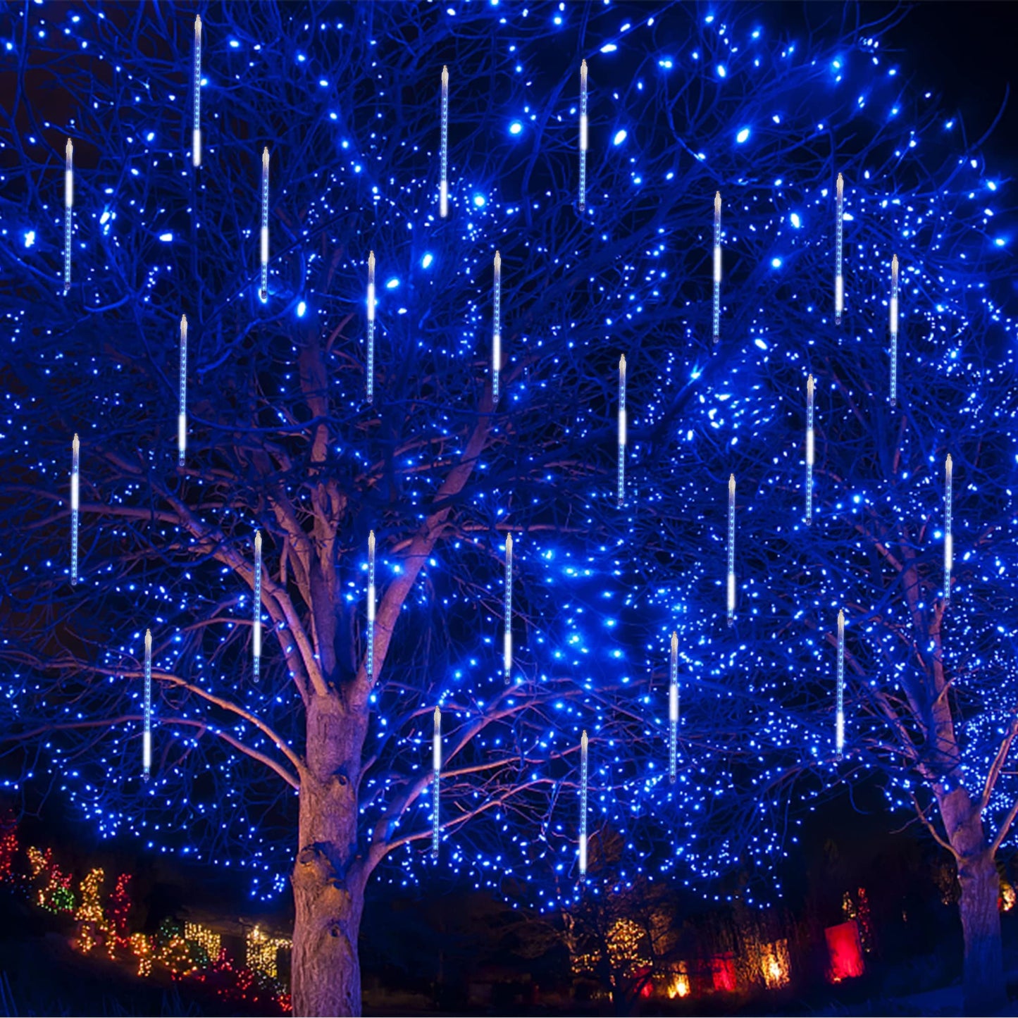 Ljlnion 12 Inch Meteor Shower Lights, 288 Led Blue Icicle Lights, Connectable Raindrop Decor For Christmas, Weddings, And Parties