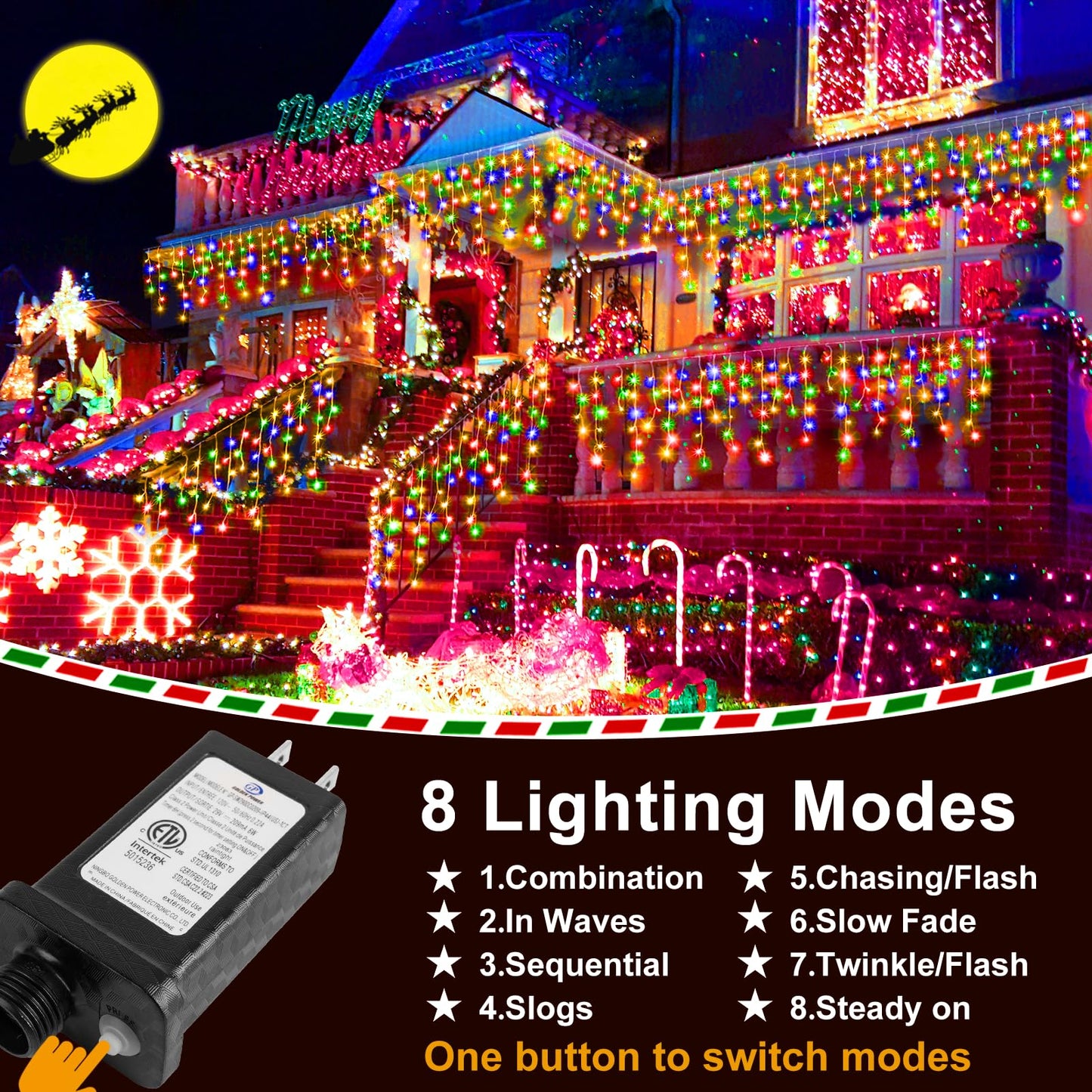 KNONEW LED Christmas Lights Multicolor 164FT 1600LED Waterproof 8 Modes Fairy String Lights Model KN-1000-LIG168-01