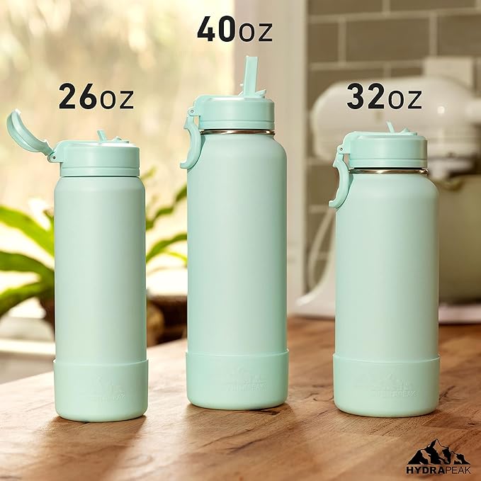 Hydrapeak 40oz Sport Insulated Water Bottle with Straw or Chug Lid, Leak & Spill Proof, Keeps Drinks Cold for 24 Hours, Hot for 12 Hours, Premium Stainless Steel Water Bottles (40oz, Mauve)
