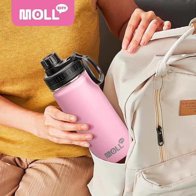 Water Bottle with Spout Lid-18 oz Stainless Steel Vacuum Insulated Wide Mouth Sports Flask-Reusable Metal Leak Proof Travel Water Bottle for Girls, BPA-Free(Purple Pink)