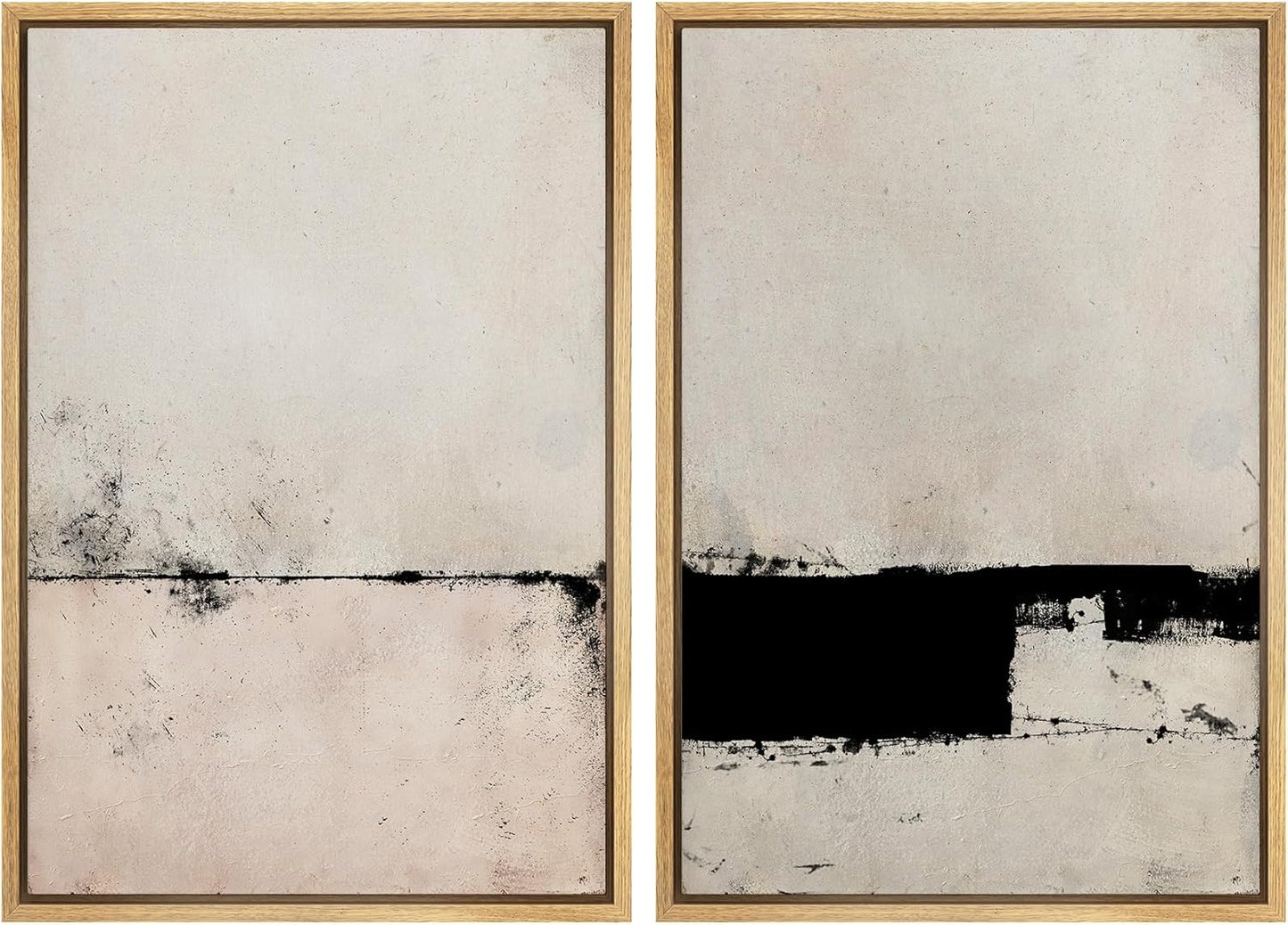 SIGNWIN Framed Canvas Print Wall Art Set Pastel Industrial Grunge Landscape Abstract Shapes Illustrations Minimal Decorative Nordic Relax/Zen for Living Room, Bedroom, Office - 24"x36"x2 Natural
