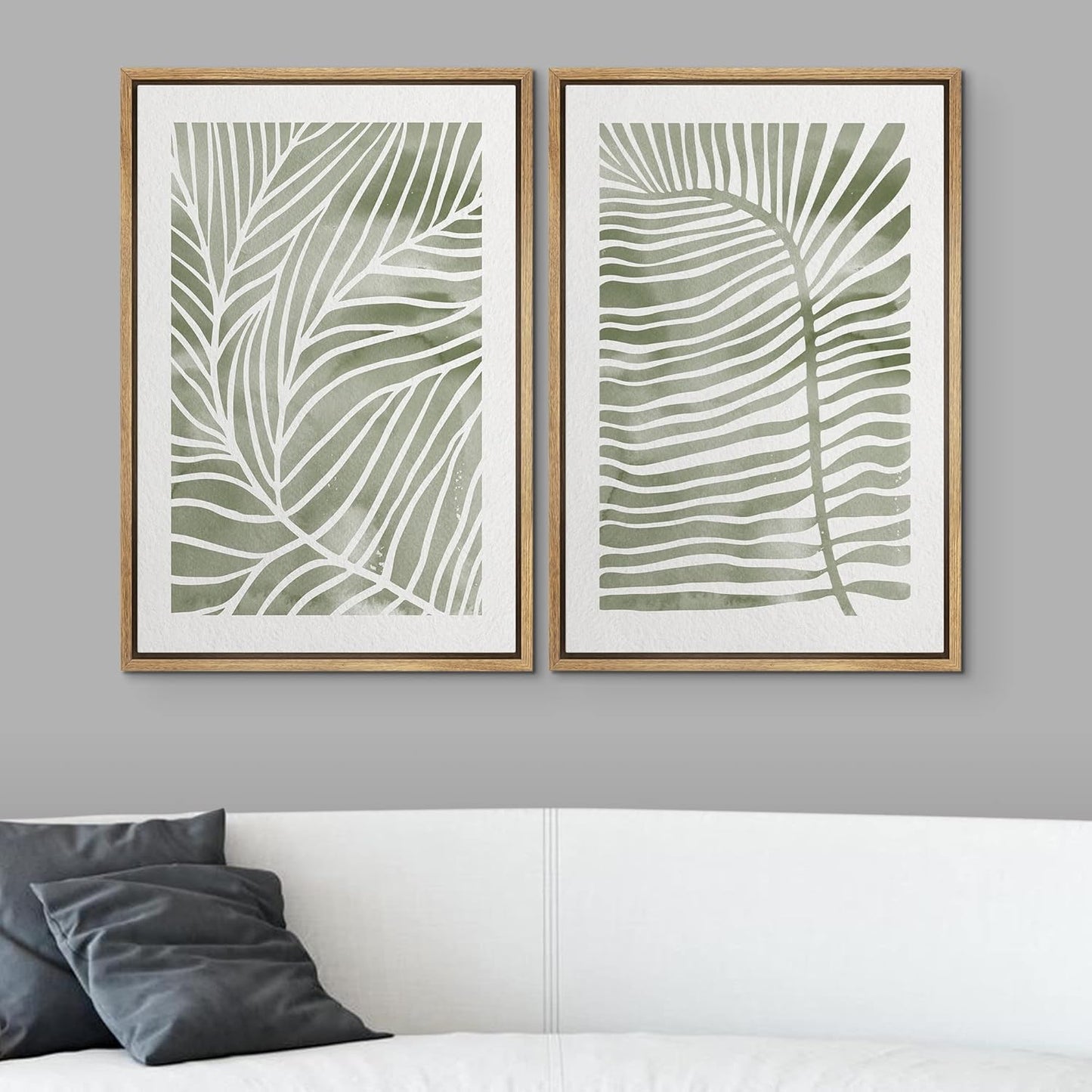 SIGNWIN Canvas Print Wall Art Set Green White Tropical Island Palm Leaves Nature Wilderness Illustrations Modern Art Rustic Multicolor for Living Room, Bedroom, Office - 16"x24"x2 Natural