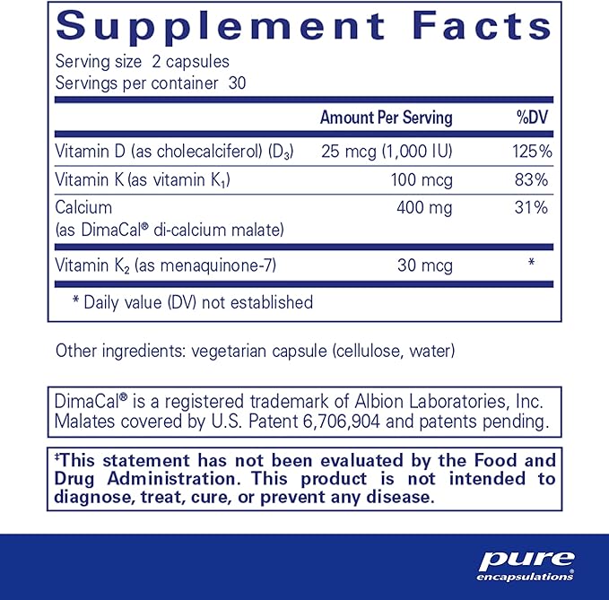 Pure Encapsulations Calcium K/D | Supplement for Bone Strength, Immune System, Colon, and Cardiovascular Health* | 60 Capsules