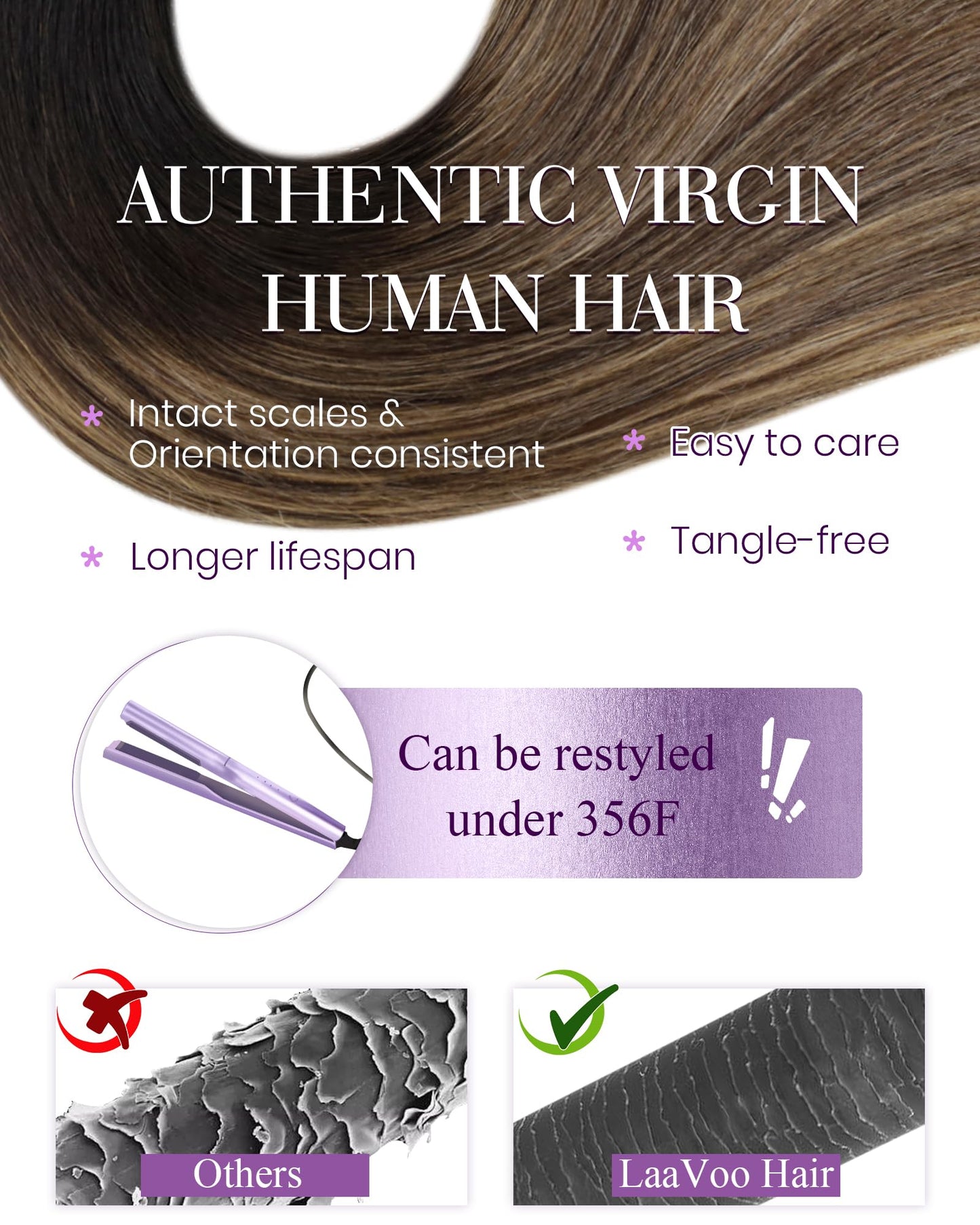 LaaVoo I Tip Hair Extensions Human Hair Balayage Itip Human Hair Extensions 80s Natural Black Balayage Medium Brown Ombre Carame