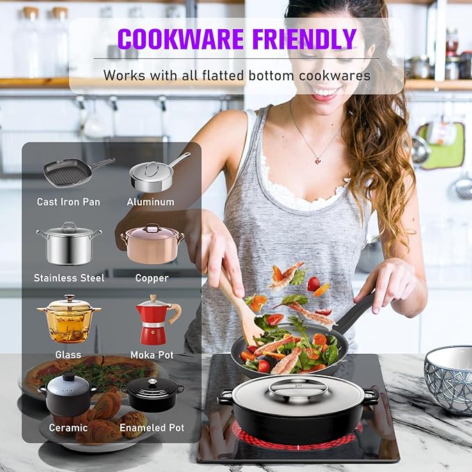 Double Electric Burner Hot Plates for Cooking, 12 Inch Portable Electric Stove, 2000W Inch Countertop & Built-in Radiant Ceramic Glass Cooktop with Silder Contorl