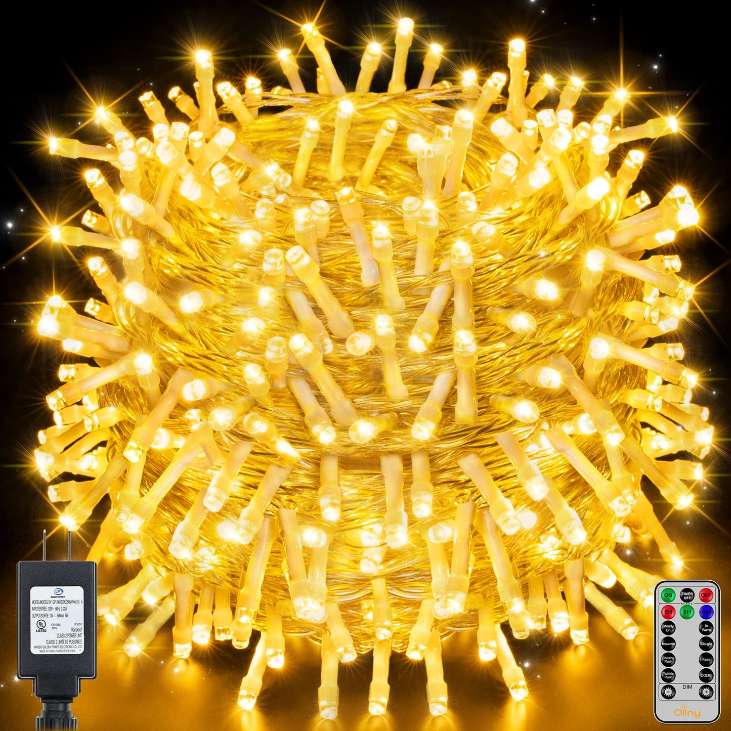 Ollny 800Led Warm White Outdoor Christmas Lights, Waterproof Dimmable Fairy Lights With Remote, Model Hg-29V802C
