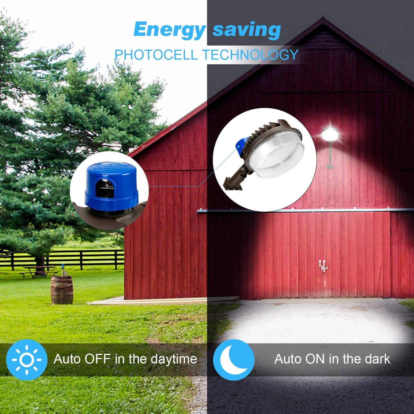 Juyace 18000LM LED Barn Light, 120W, IP65 Waterproof, Dusk to Dawn, Brown, Model KU1127B, 2-Pack
