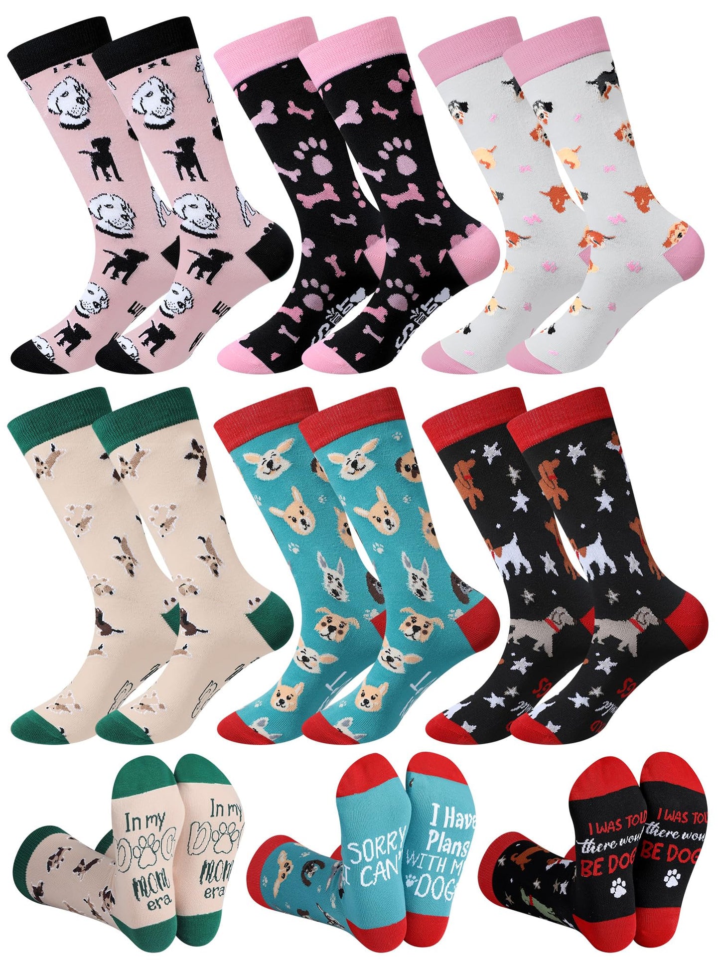 Hercicy 6 Pairs Novelty Dog Lover Gift Socks for Women Cute Dog Paw Cotton Crew Socks Christmas Mother's Day Gift for Pet Owners New Puppy Mom