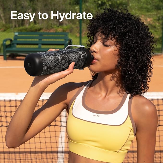 ENCOOL Insulated Water Bottle with Straw Stainless Steel Water Bottle, Leak-Proof, BPA-Free, Double Wall Vacuum Keeps Cold for 24 Hours for Sports, Travel, School (26 oz, Stellar Glow)