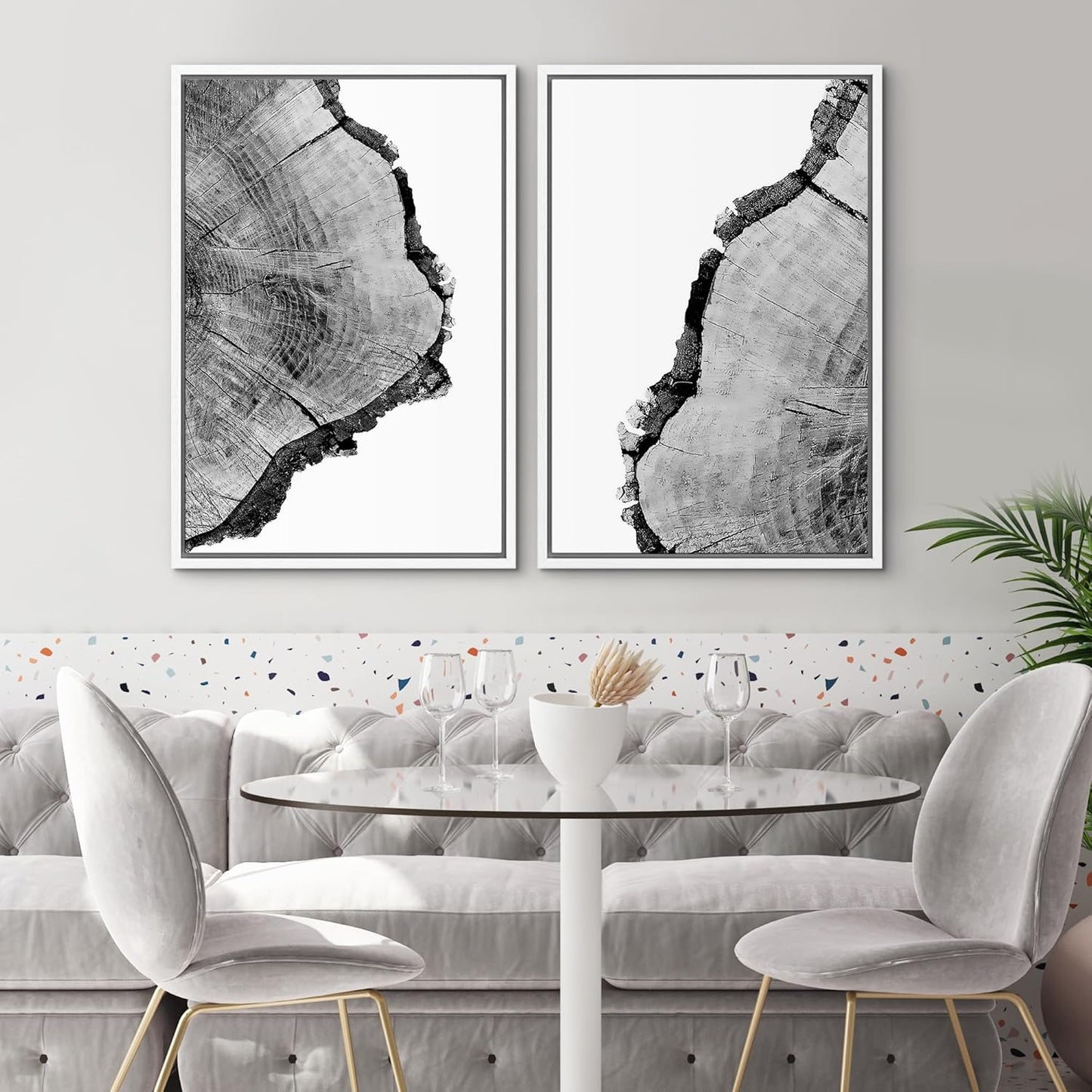 SIGNWIN Framed Wall Art Print Set Black & White Close Up Tree Ring Details Nature Wilderness Photography Modern Art Rustic Relax/Calm Multicolor for Living Room, Bedroom, Office - 24"x36"x2 White