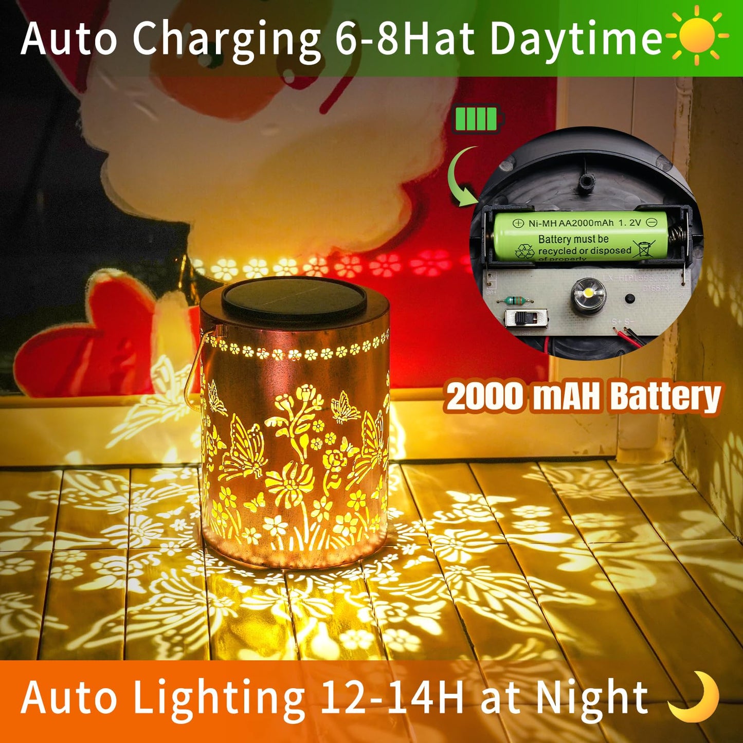 Kelvinlux Solar Lantern - 13.4 Waterproof Metal Hanging Lights, Warm White, 2000Mah Battery - Perfect For Garden, Yard, Patio, Porch Decor