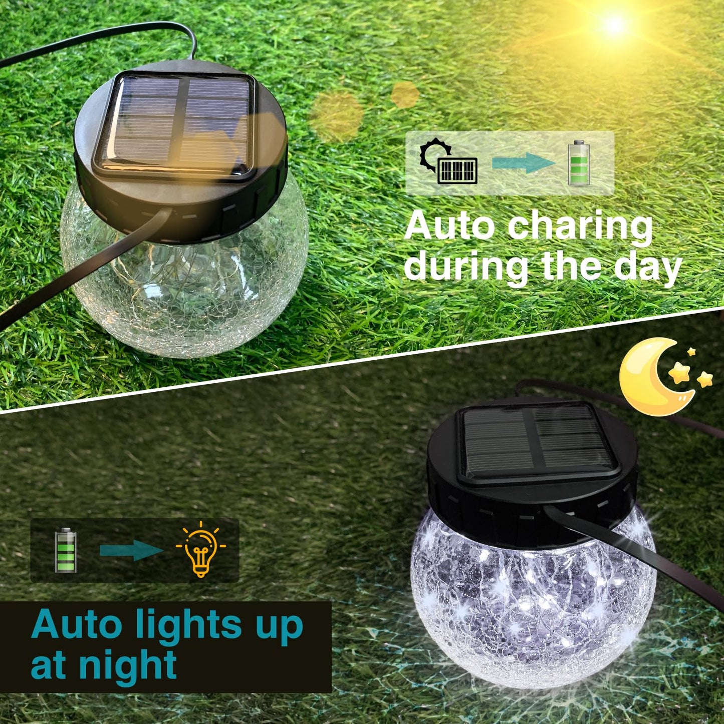 Kolpop Solar Lanterns Outdoor Waterproof 6 Pack  Hanging Solar Lights With 30 Led   ed Glass Hanging Globes For Garden Patio Fence Yard Christmas Tree Decoration  Cold White
