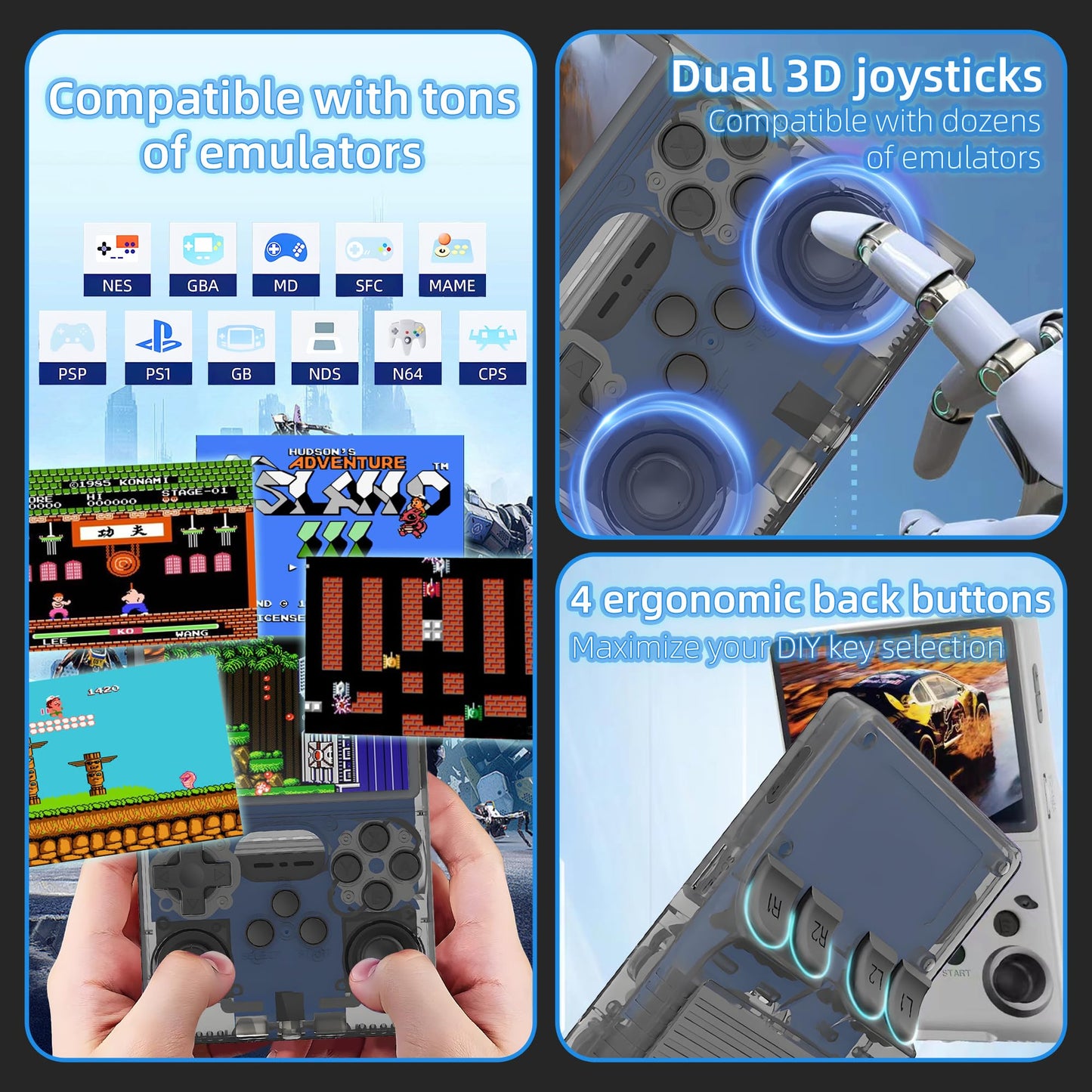 R40S PRO Retro Gaming Console, 30000+ HD Games Handheld Game Console, 3800mAh Rechargeable Mini Retro Video Console with 256GB TF Card, Portable Pocket Arcade (Transparent Grey)