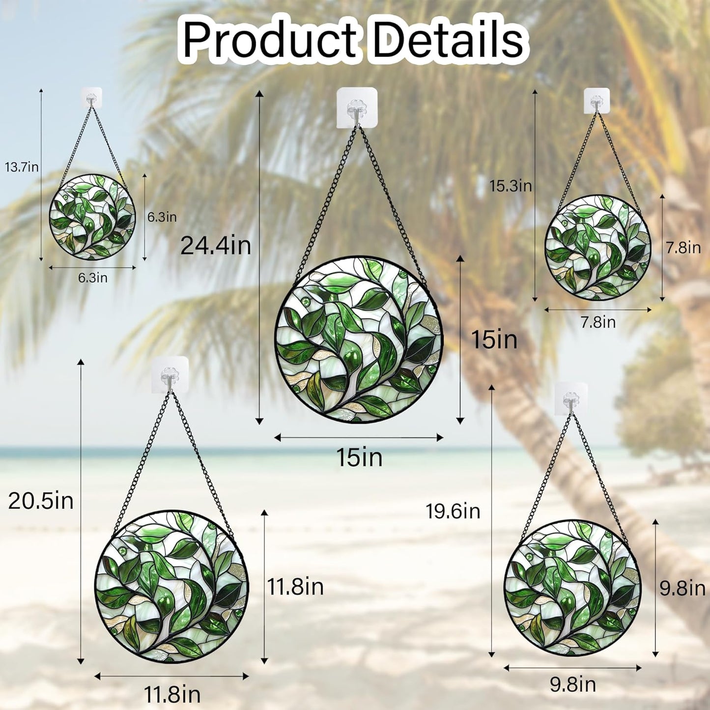 Stained Glass Window Hanging - White Green Leaves Suncatcher for Doors Window Home Plant Sun Catchers Decor Christmas Mother's Day Birthday Gifts for Teacher Women Men Mom Nana 11.8 in
