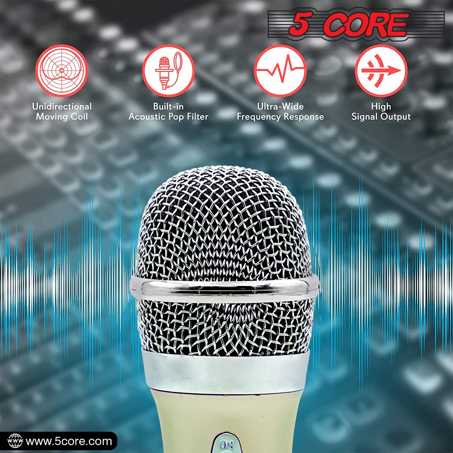 5 Core Karaoke Microphone Dynamic Vocal Handheld Mic Cardioid Unidirectional Microfono W On And Off Switch Includes Xlr Audio Ca
