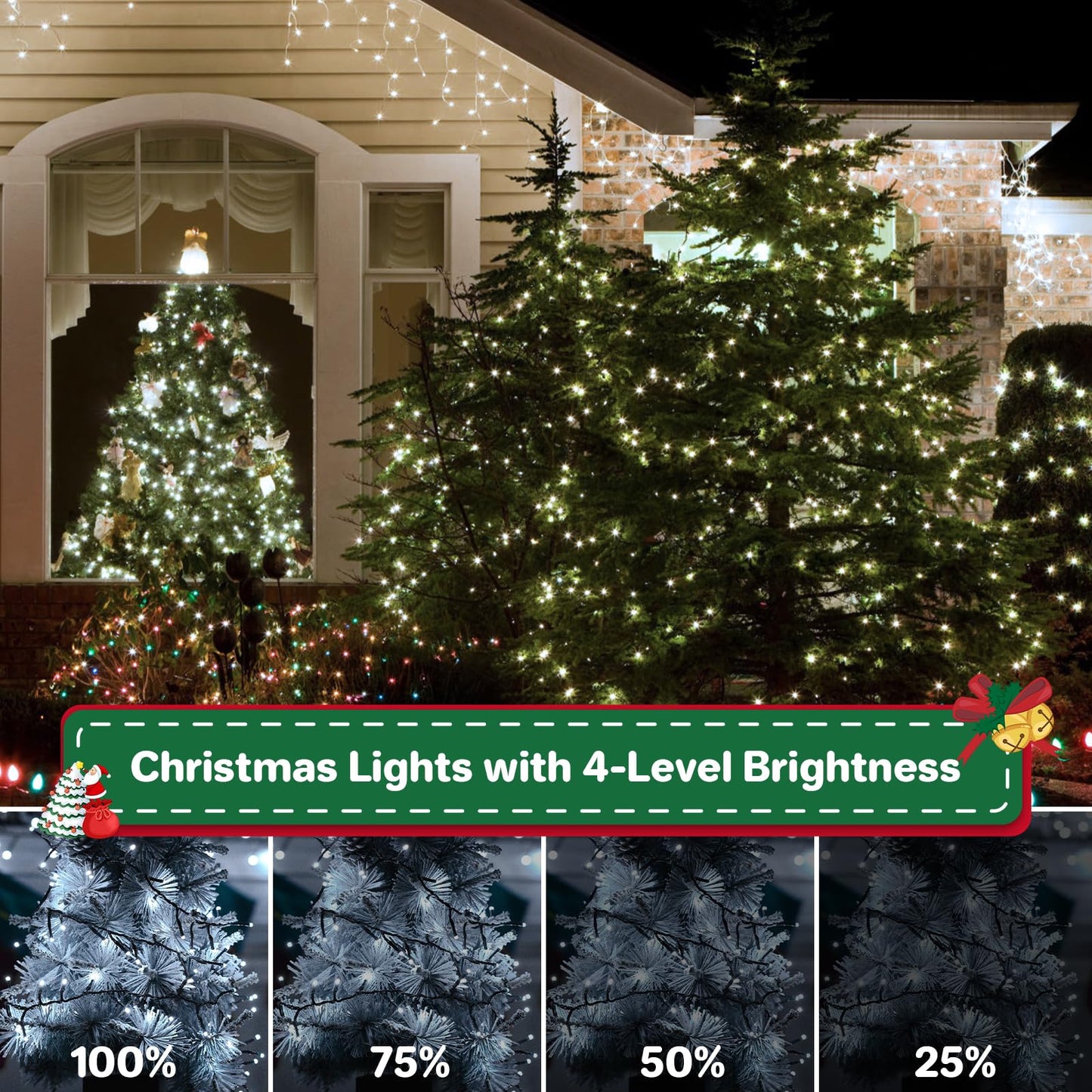 Christmas Cluster Lights Plug-In -52Ft 800 Led Fire ers String Lights 8 Modes Timer Waterproof Twinkle Fairy Lights For Christmas Tree Garland Party (Cool White)