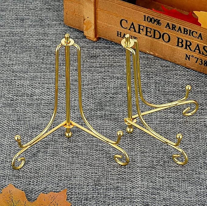LIONWEI LIONWELI 4 Inch Gold Iron Plate Stand Holder Easel Display Stand for Plate?Picture?Photo and More,4 pcs.
