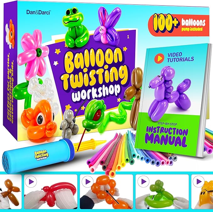Dan&Darci Balloon Animal Twisting Kit with Pump for Kids - Boy & Girl Christmas Gift - Birthday Gifts for Girls and Boys -...