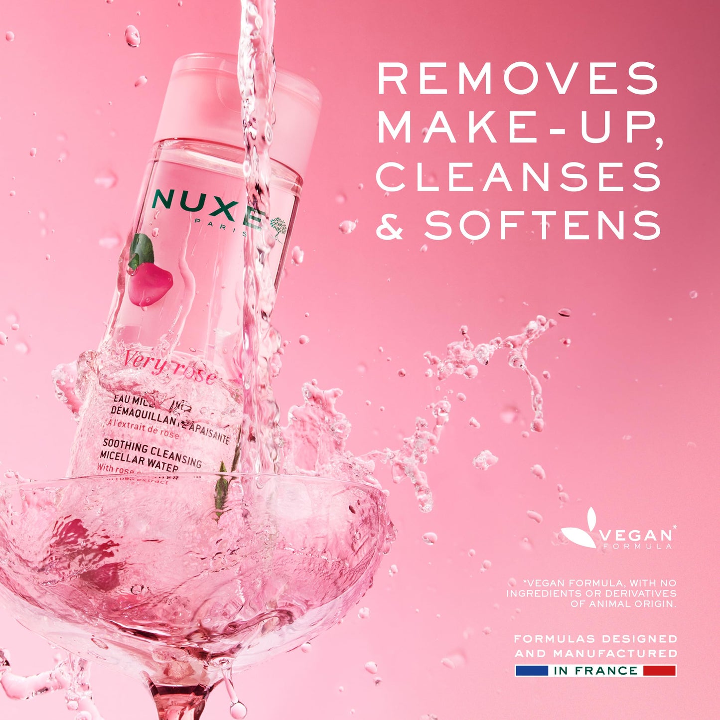 Nuxe Very Rose 3-in-1 Micellar Water, Soothing Facial Cleanser and Makeup Remover, with Rose Extract for Face & Eyes, 6.7 fl.oz