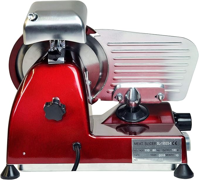 KWS MS-6RS Premium 200w Electric Meat Slicer 7.67-Inch in Red Stainless Steel Blade, Frozen Meat Deli Cheese Food Slicer Low Noises Commercial and Home Use