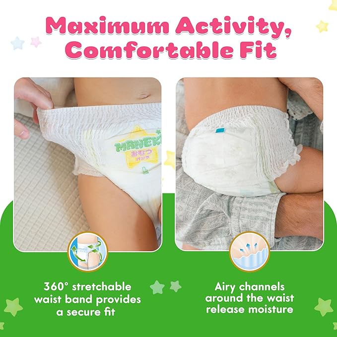 MANEKI Size 4 Diaper Pants, Overnites Size 4 (20-31 lbs), 44 Count, Pull-Ups Style, Sensitive Skin, Super Absorbent