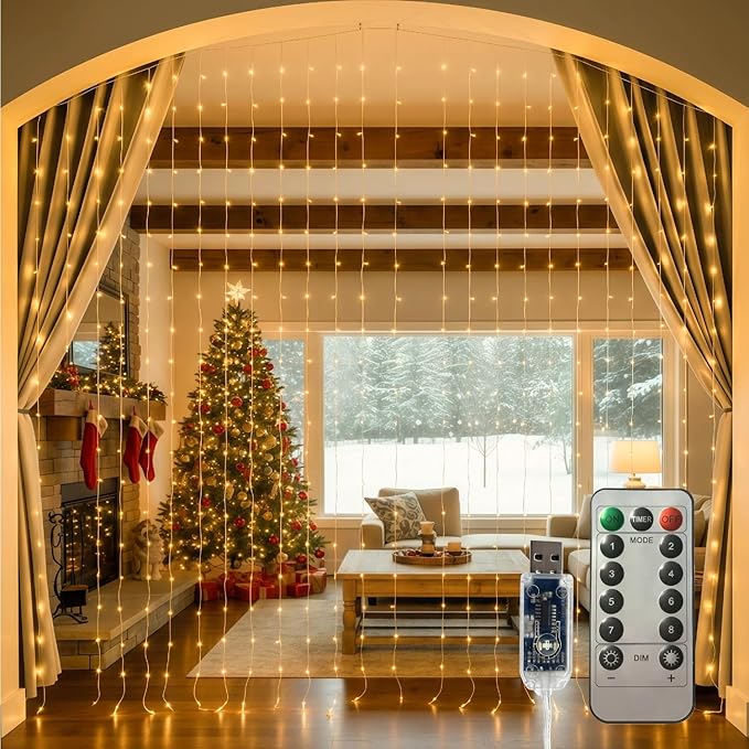 Curtain Lights for Bedroom & Romantic Decor - 300 LED Fairy String Lights with Remote, 8 Modes Timer, USB Plug in Waterpro...