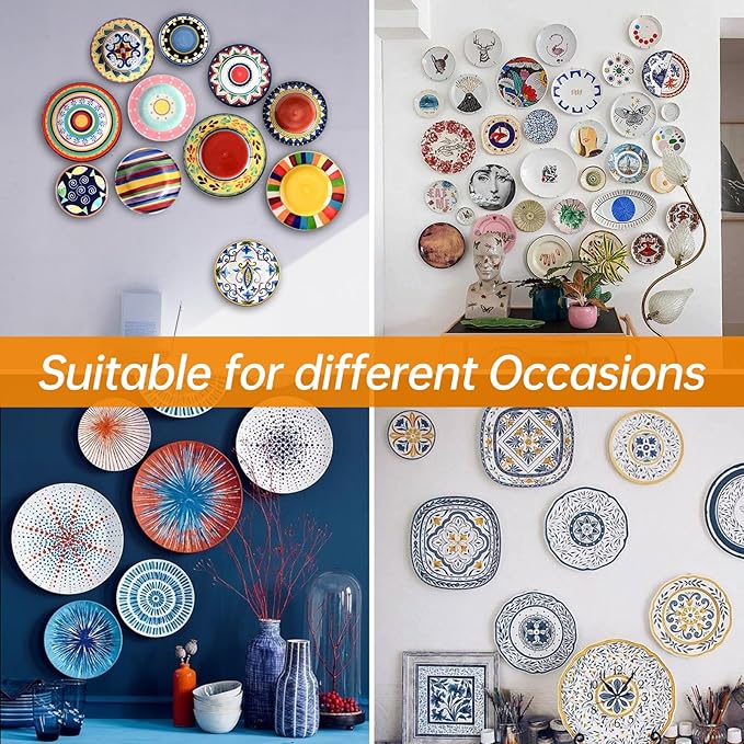 Bilillo 10 Pack Plate Hangers for the Wall, Suitable for 12-16 inch Art Plate, Invisible Heavy Duty Wire Plate Holder with Wall Hooks, Plate Hangers for Displaying Plates, Platter, Dish