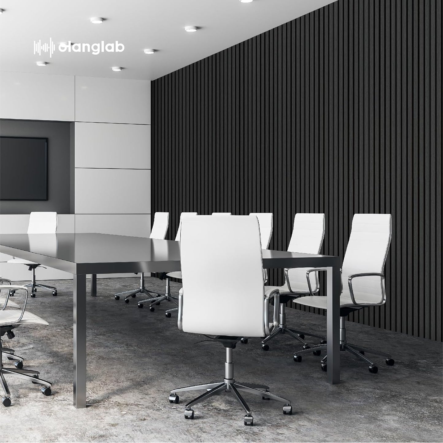 Olanglab Wood Slat Wall Panels, Wooden Acoustic Wall Panels, 94.5"x12.6" Each 3D Wall Panels for Interior Wall Decor, 4 Pack in Total 94.5"x50.4" (Matte Black)