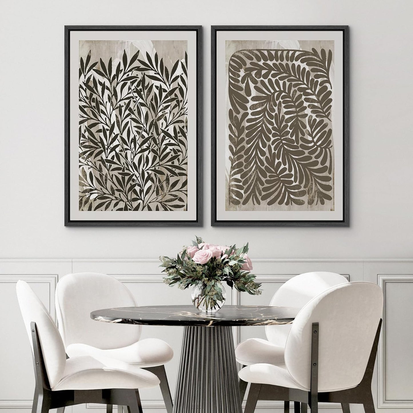 SIGNWIN Framed Canvas Print Wall Art Modern Botanical Abstract Black and Beige Leaf Illustrations Decorative for Living Room, Bedroom, Office - 24"x36"x2 Black